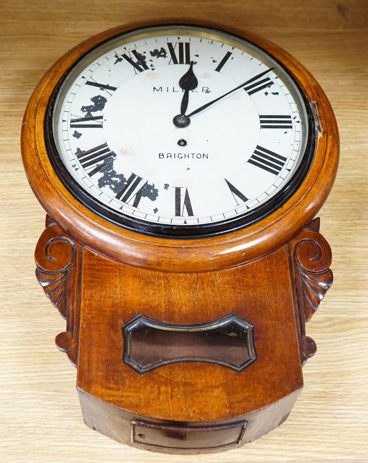 Miller, Brighton, a Victorian mahogany drop dial fusee wall timepiece,54cm