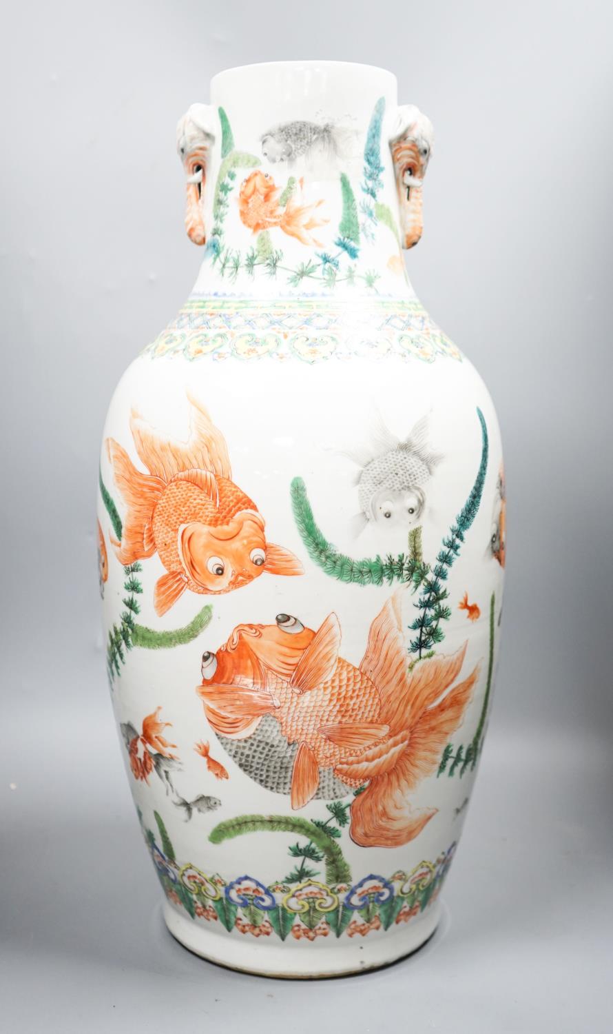 A large late 19th century Chinese famille verte ‘goldfish’ vase, 52.5 cm high - Image 3 of 5