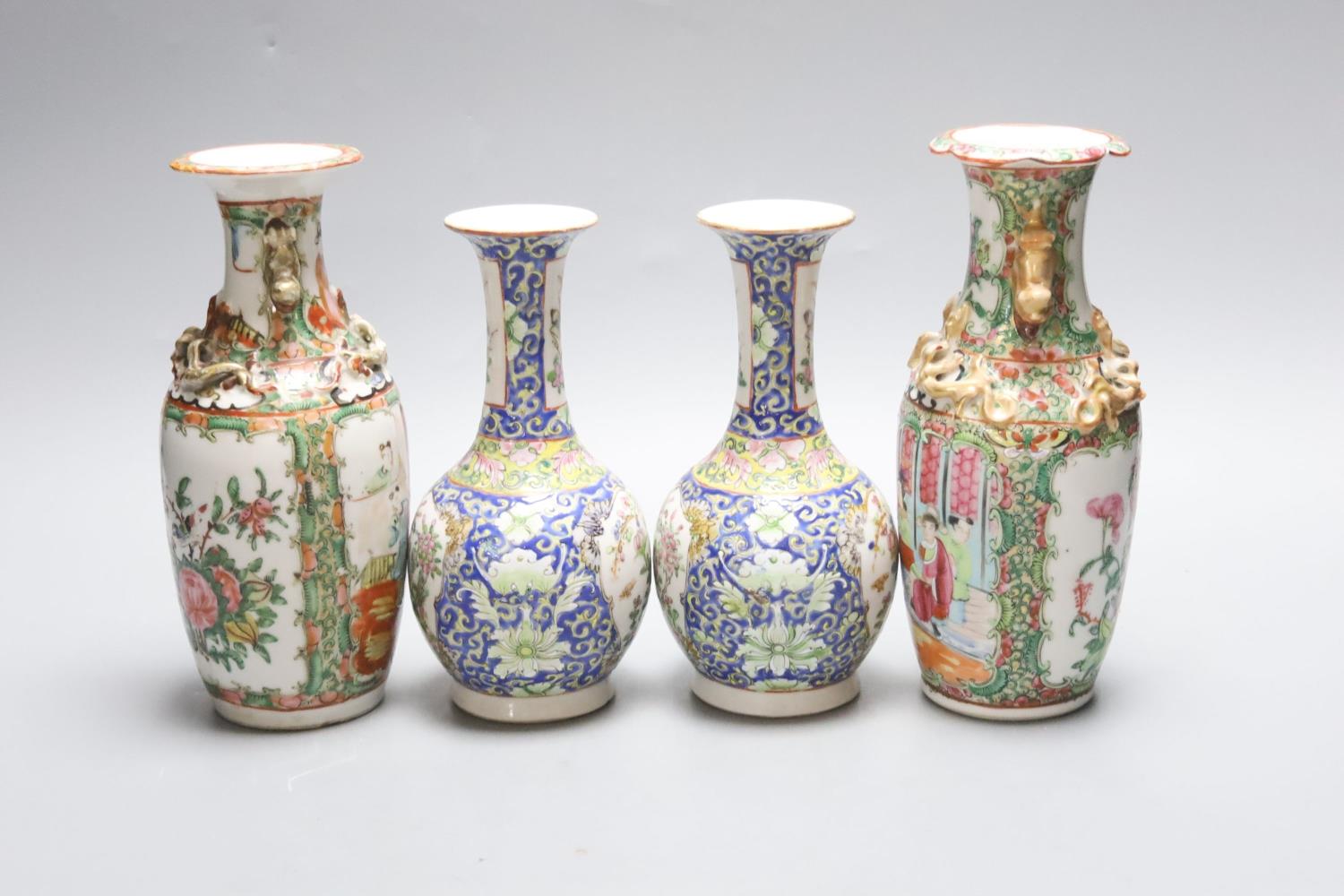 Four 19th century Chinese famille rose vases, 21cm - Image 2 of 3