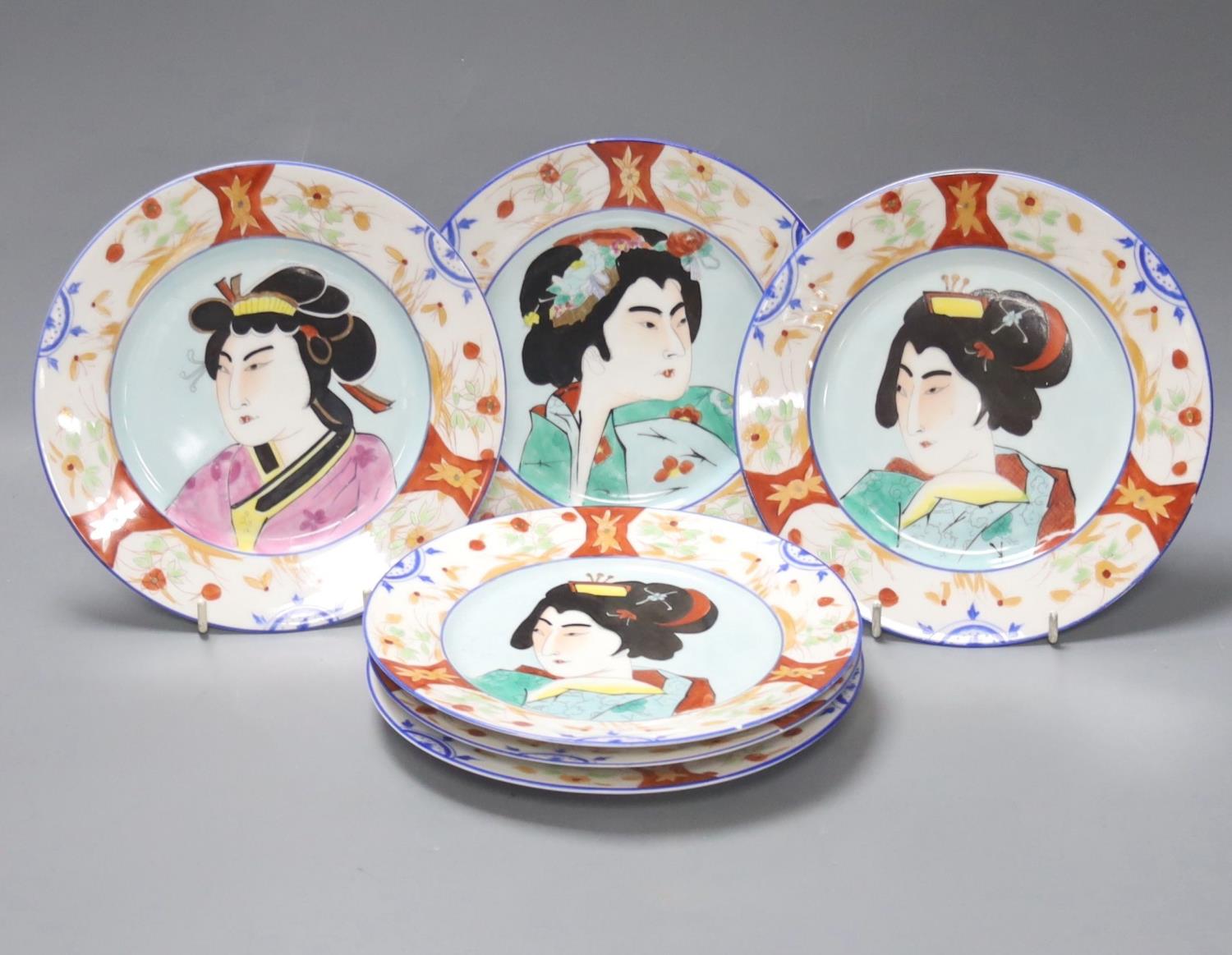 A set of six Japanese porcelain portrait plates,20cm