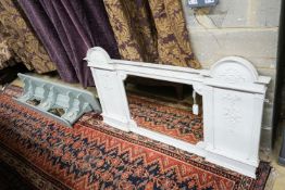 A Victorian later painted overmantel mirror, width 143cm, height 76cm together with a painted and