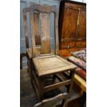 A set of six 18th century oak dining chairs with panelled backs and seats, width 42cm, depth 38cm,