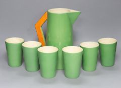 A Clarice Cliff green monochrome lemonade set,25cm