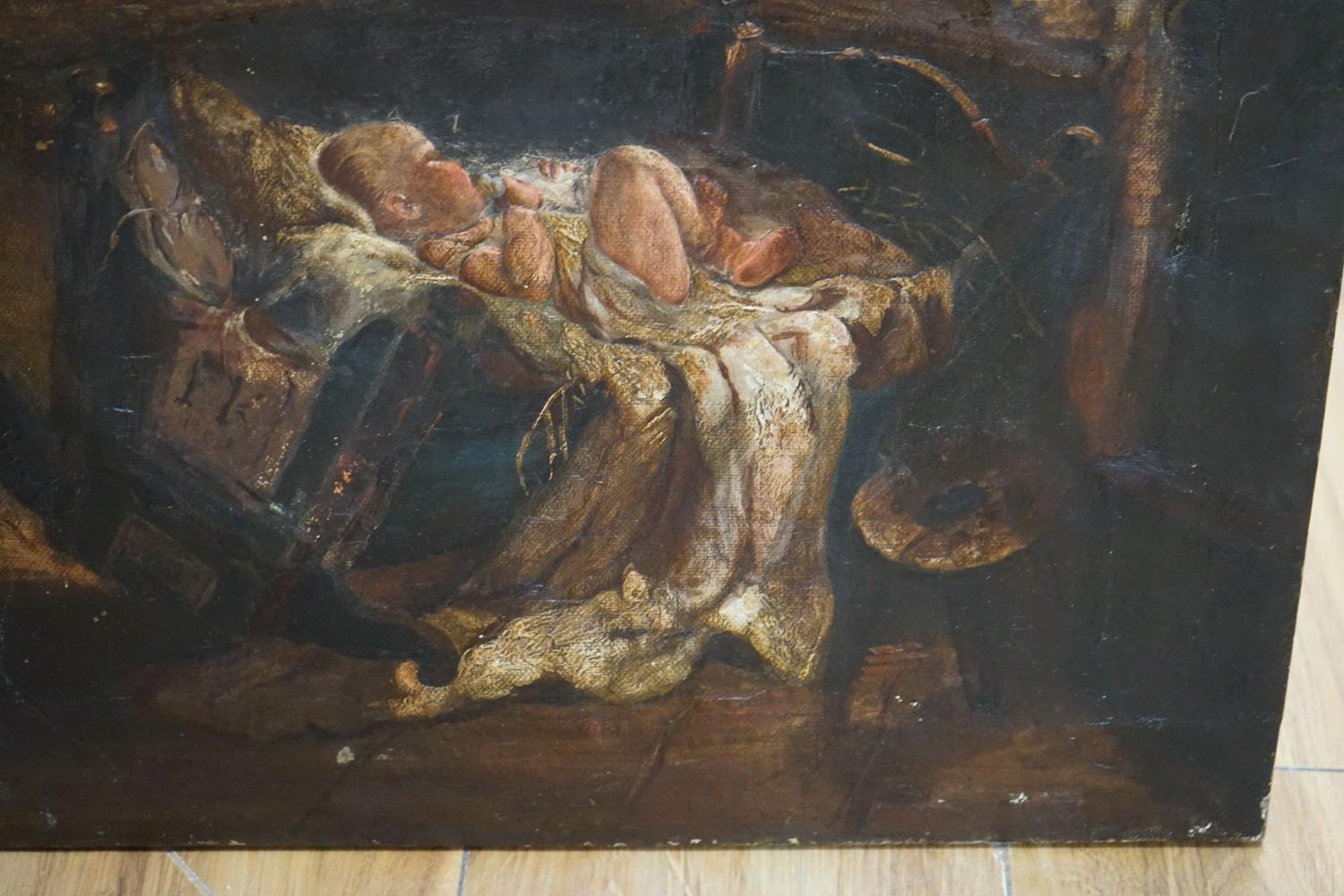 H. Shaw (19thC), oil on canvas, Interior with baby in a cradle, signed and dated 1835, 41 x 51cm., - Image 4 of 6