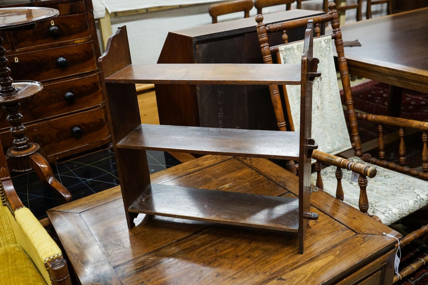 A late Victorian oak wall bracket, caned stool and chair - Image 5 of 6