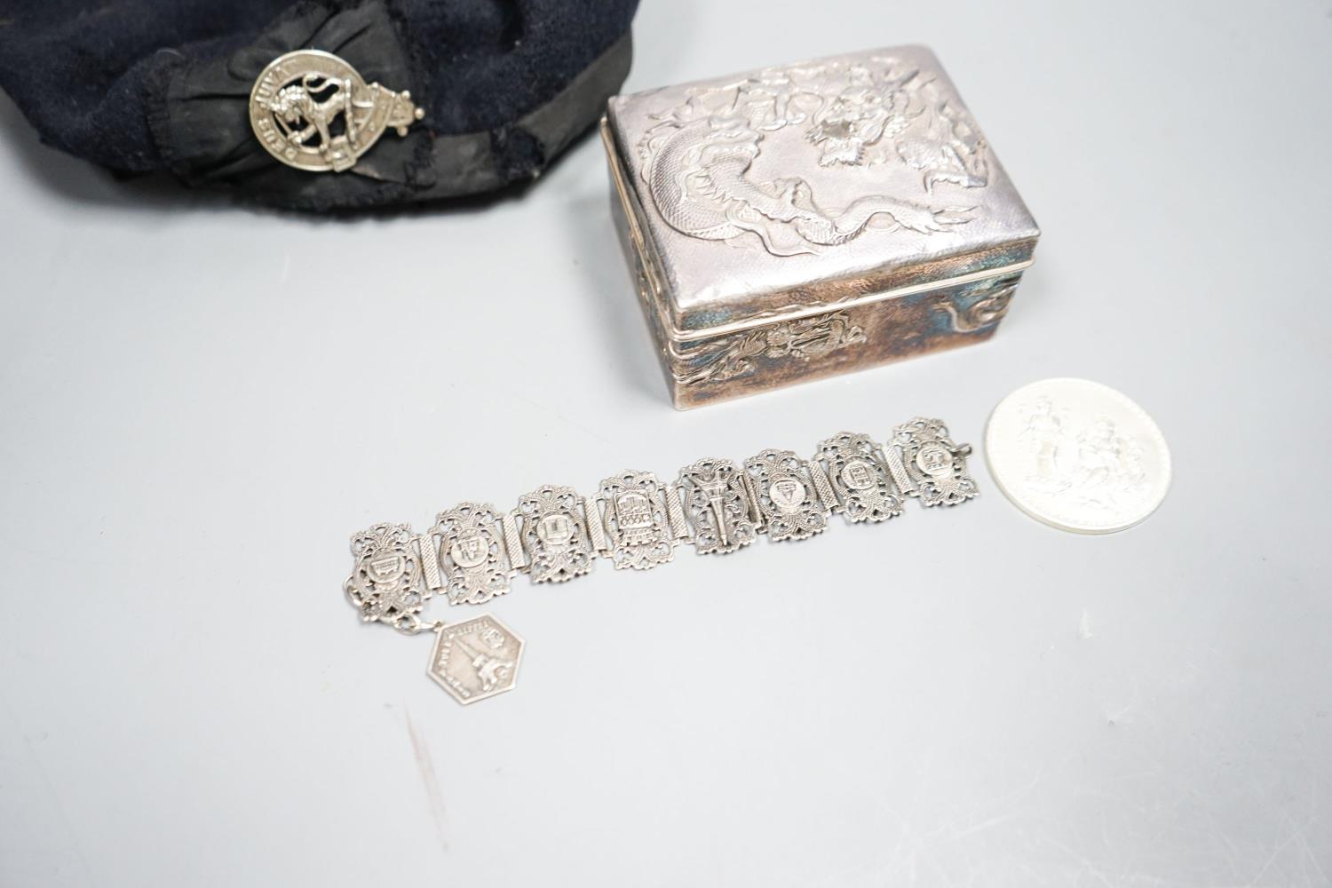 A Japanese silver box, bracelet, medal and military cap - Image 3 of 7