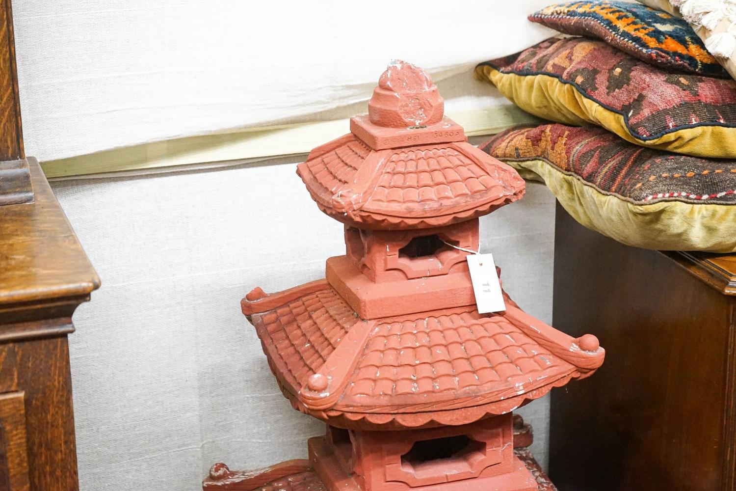 A painted reconstituted stone sectional pagoda garden ornament, height 104cm - Image 2 of 4