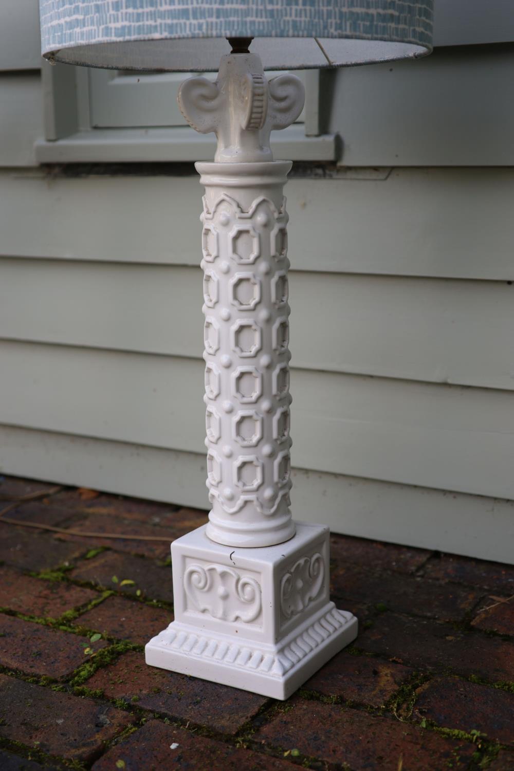 A pair of white glazed pottery table lamps, height to fittings 67cm (one a.f.) - Image 5 of 5