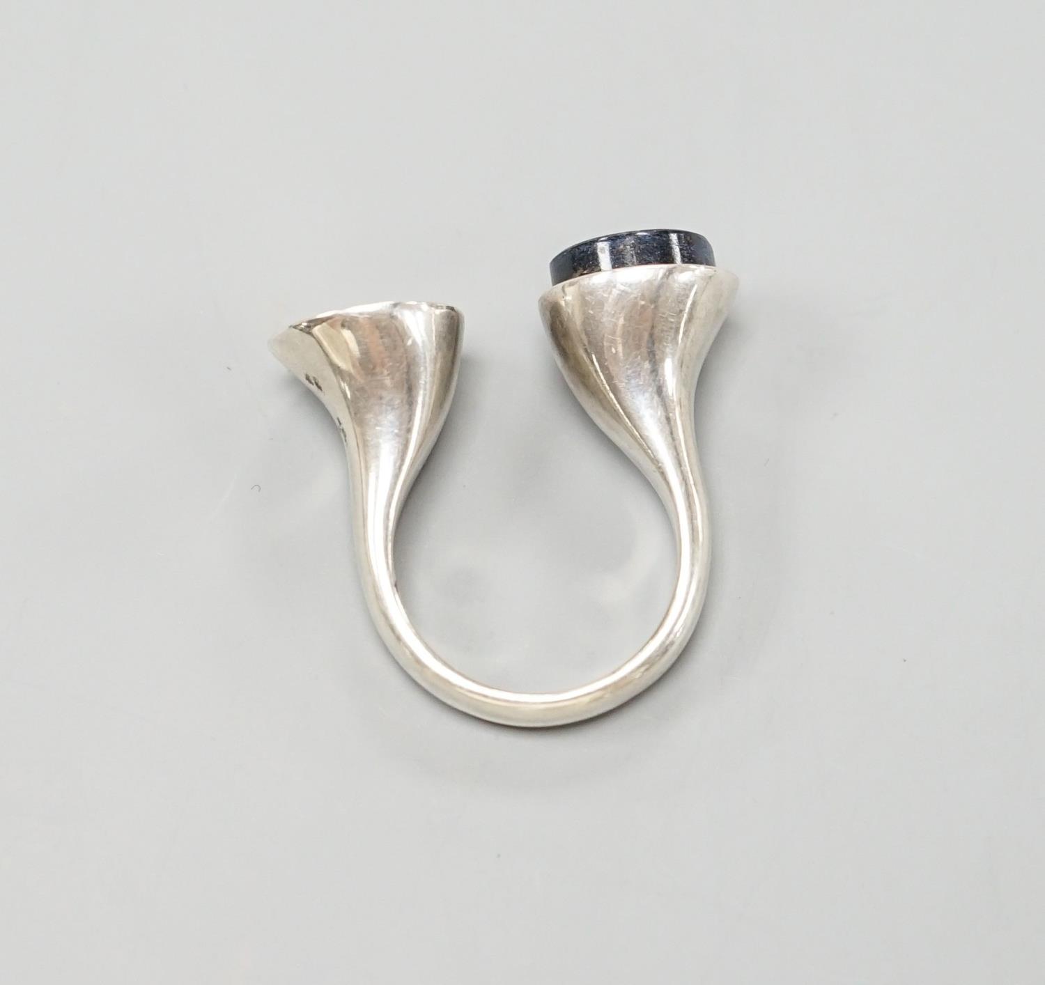 A Bert Gabrielsen for Georg Jensen sterling and spectrolite set open ring, size N. - Image 3 of 4