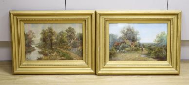 Octavius T. Clark (1850-1921), pair of oils on board, Rustic landscapes, signed, 19 x 29cm