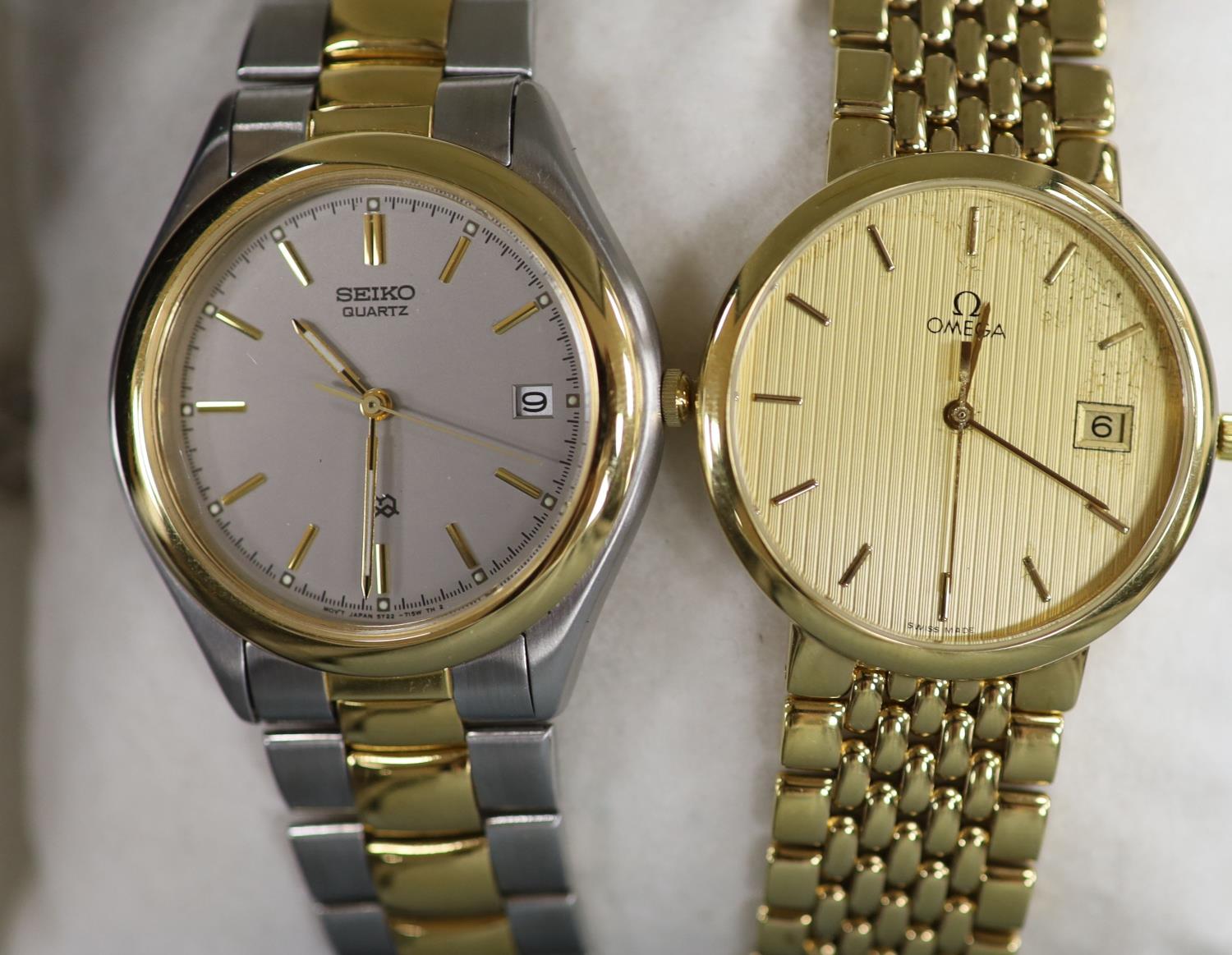 A gentleman's modern steel and gold plated Omega De Ville quartz wrist watch, a Storm watch and a - Image 2 of 3