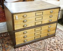 An early 20th century oak and beech six drawer plan chest, width 120cm, depth 89cm, height 86cm