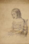 Miss Laurie (19thC), pencil on paper, Portrait of Caroline Chase Powell, label verso, 26 x 18cm
