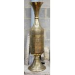 A large Syrian embossed brass floor vase, height 113cm