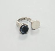 A Bert Gabrielsen for Georg Jensen sterling and spectrolite set open ring, size N.