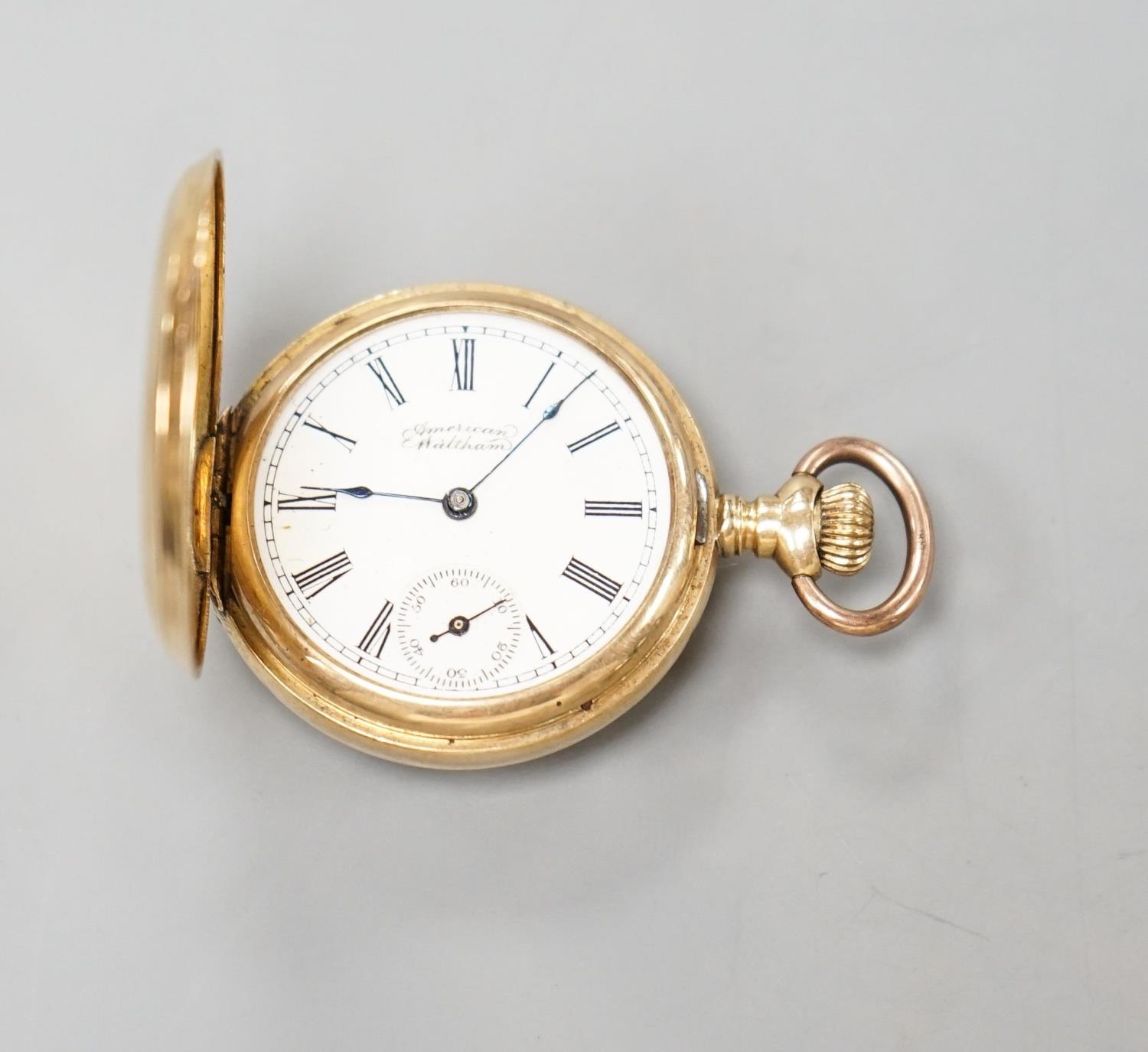 An early 20th century 14kt and rose cut diamond set Waltham hunter keyless fob watch,case diameter - Image 4 of 4