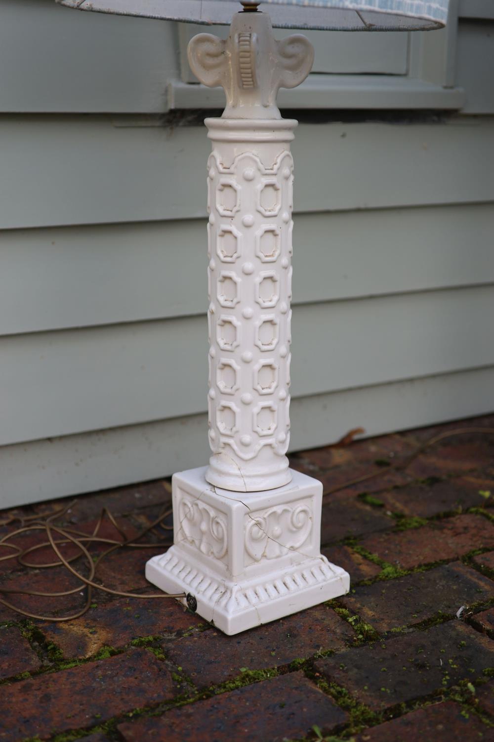 A pair of white glazed pottery table lamps, height to fittings 67cm (one a.f.) - Image 3 of 5