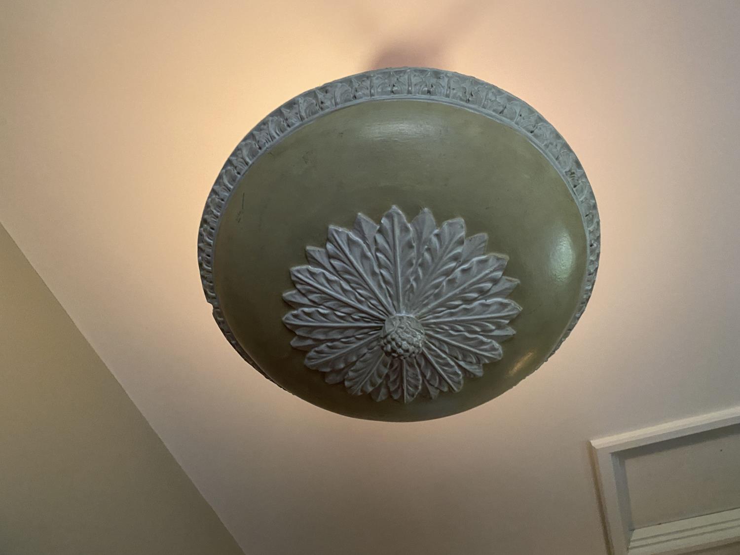 A plaster cast pineapple and acanthus leaf light fitting, diameter 50cm drop 45cm - Image 2 of 2