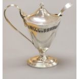 A late Victorian pierced and engraved silver vase shaped pedestal mustard, Nathan & Hayes,