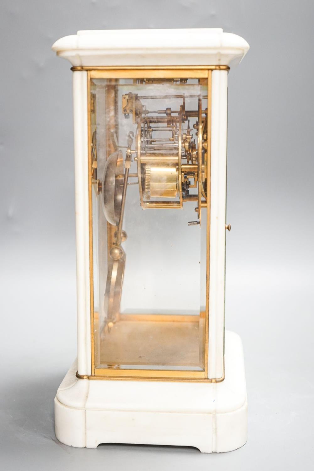 An unusual French white marble and brass cased four glass mantel clock, late 19th century, bi- - Image 2 of 4