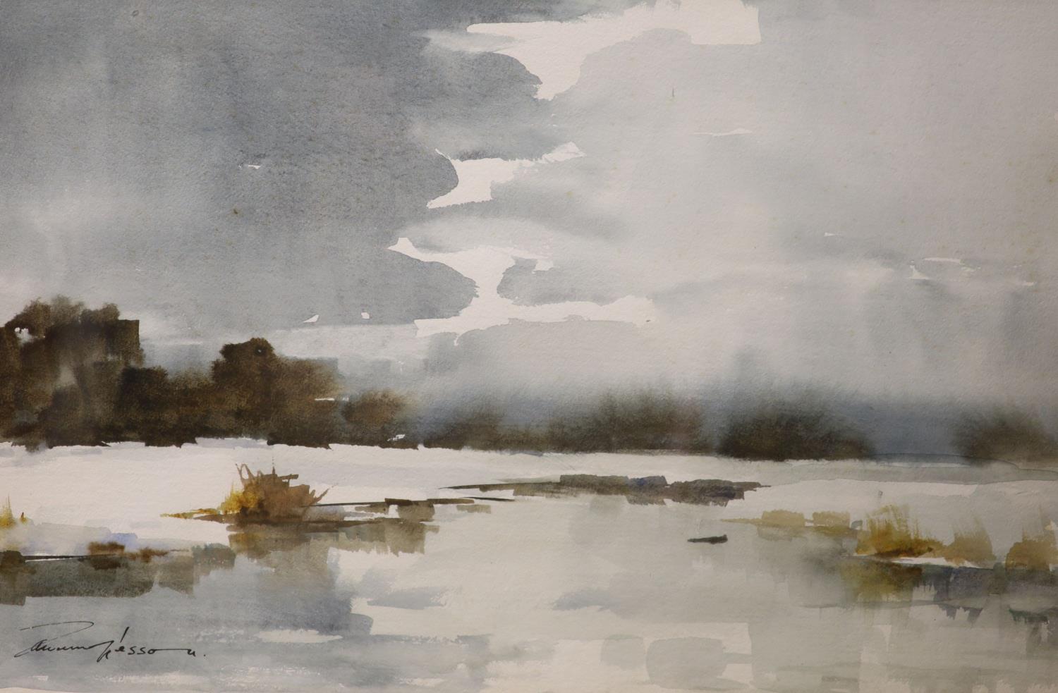 Edward Wesson (1910-1983), watercolour, Marsh landscape, signed, 32 x 49cm