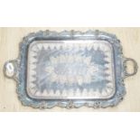 A large Victorian silver plated copper tray 78cm