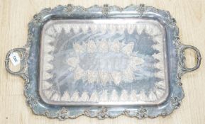 A large Victorian silver plated copper tray 78cm