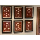 A collection of thirty four framed reproduction plaster intaglios, on velvet backing with parcel