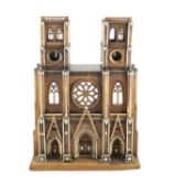 A 19th-century French walnut and ivory model of Notre Dame Cathedralwith carved and pierced
