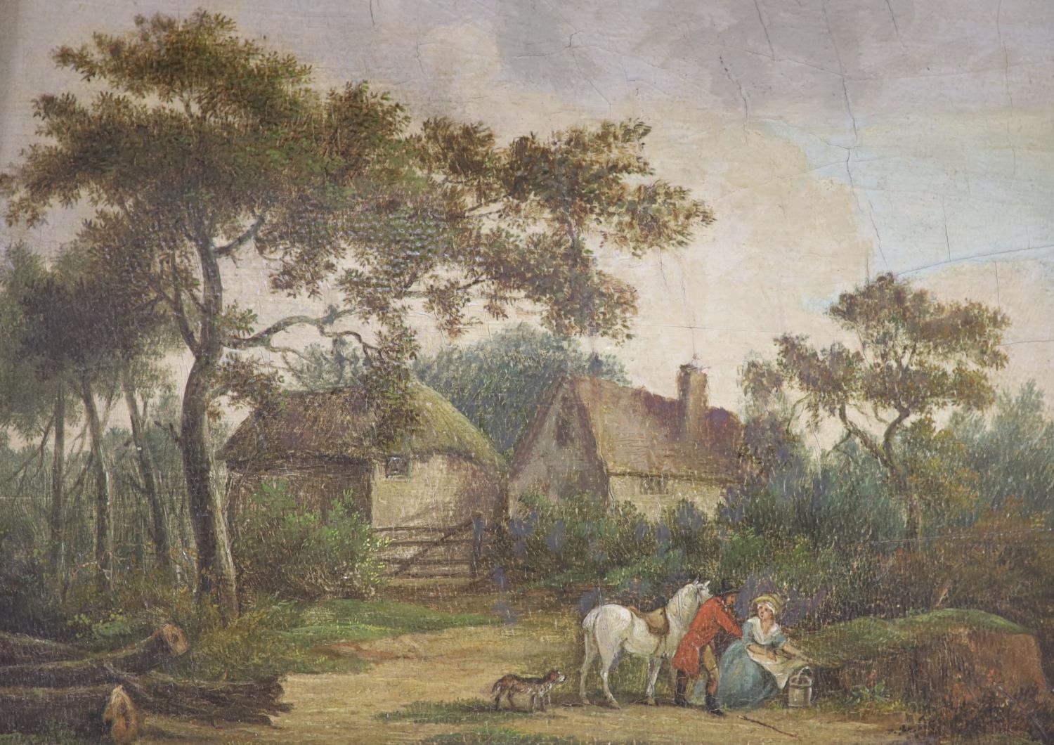 19th century Continental School, oil on wooden panel, Lovers in a landscape, 14 x 20cm and an oil of - Image 2 of 3