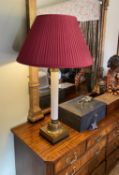 A Victorian ormolu mounted white glass table lamp, height to fitting 58cm