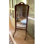 A Regency strung mahogany cheval mirror, with height adjustable plate, width 63cm height 159cm
