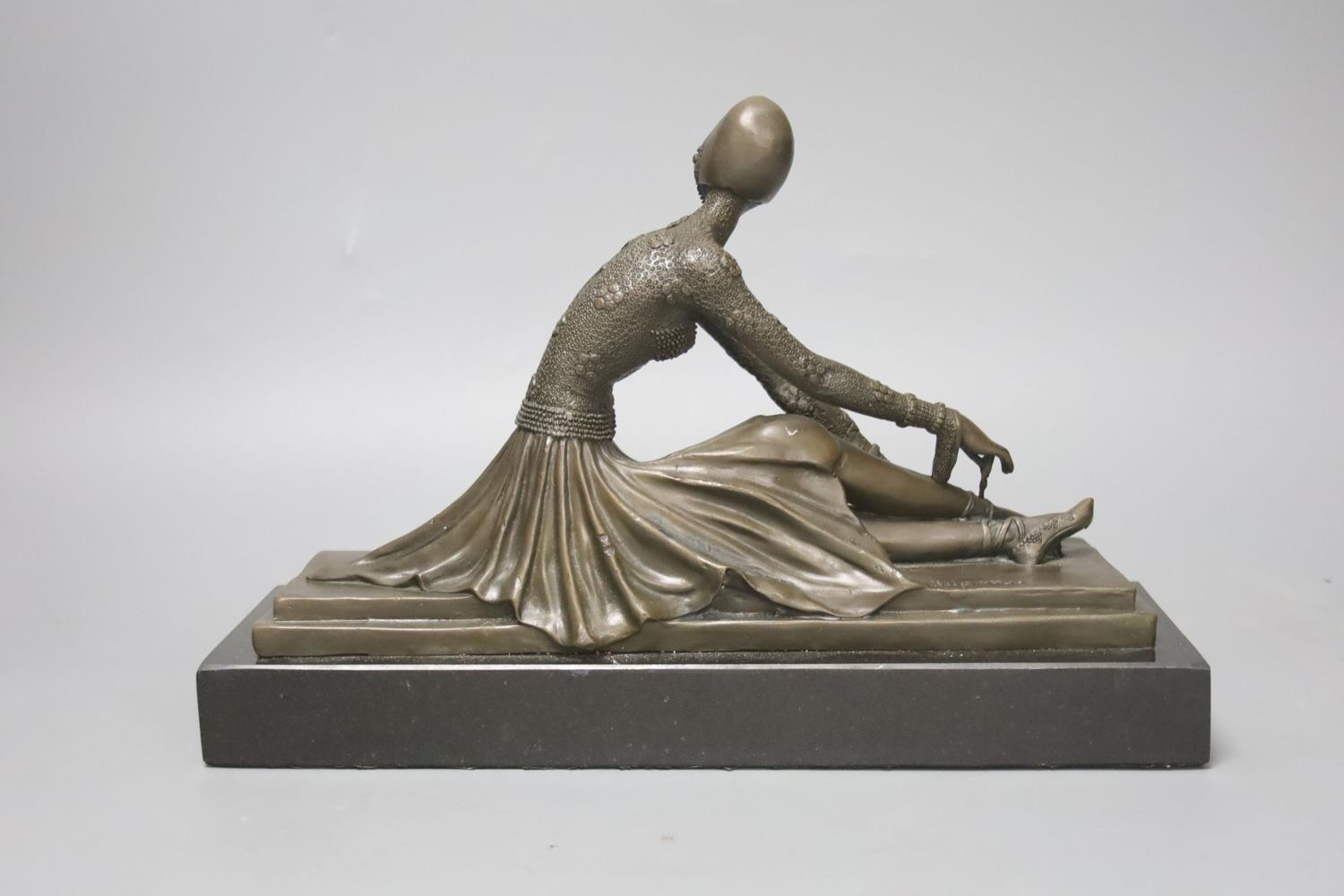 Bronze statue, after Demetre Chiparus of a seated ballerina; 29cm L x 19cm H x 10cm W - Image 2 of 3