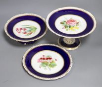 A Victorian porcelain flower painted dessert service, comprising eighteen plates and six cake