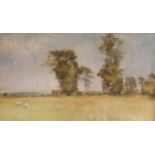 Grace E. Sainsbury (fl.1889-1893), oil on canvas, Sheep in a summer landscape, label verso, 28 x