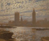 Attributed to Arthur Severn (1842-1931). watercolour, View of the Houses of Parliament and Big Ben