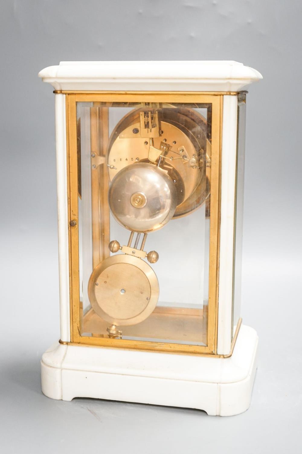 An unusual French white marble and brass cased four glass mantel clock, late 19th century, bi- - Image 4 of 4