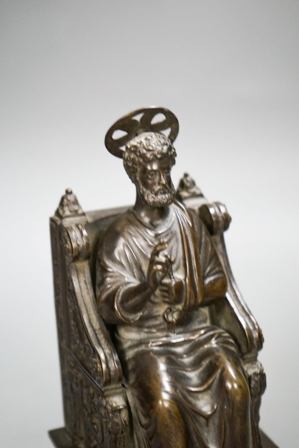 A late 19th century bronze figure of St. Peter seated on a throne, 22cm - Image 2 of 4