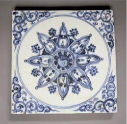 Chinese Ming blue and white porcelain tile 20cm
