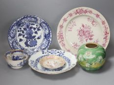 A group of Chinese porcelain, 18th/19th century and an 18th century Japanese Arita blue and white