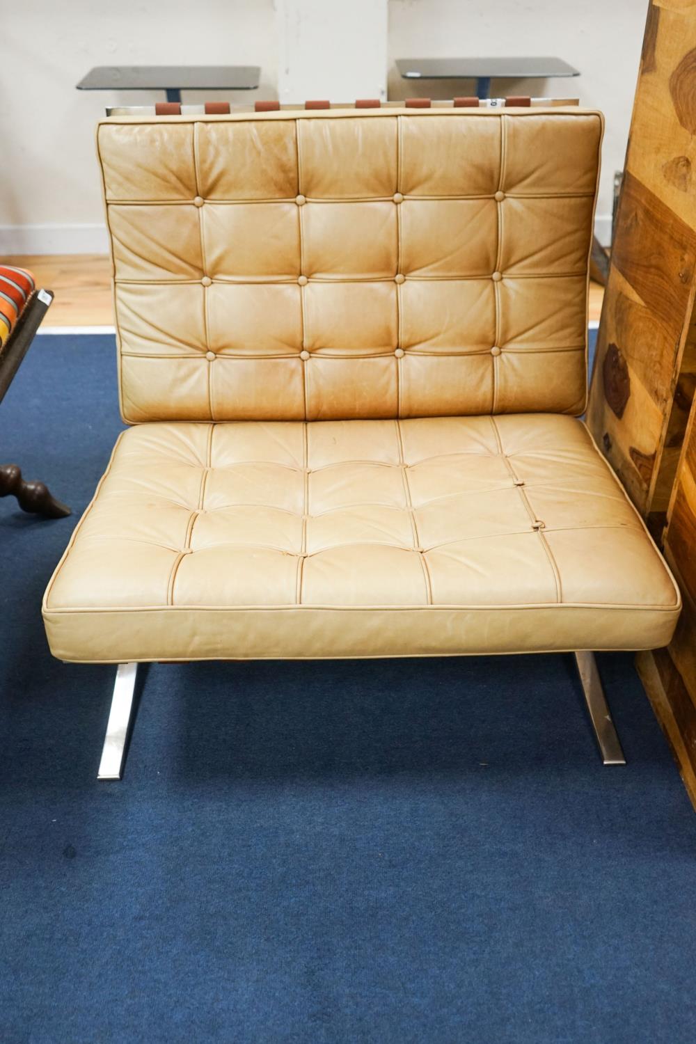 A brown leather and chrome Barcelona type chair, width 76cm, depth 70cm, height 74cm - Image 2 of 4