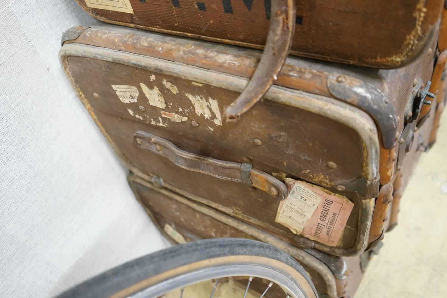 A collection of five vintage suitcases, largest width 83cm - Image 4 of 4