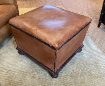 A Victorian mahogany ottoman, later upholstered in pale tan leather, width 57cm depth 55cm height