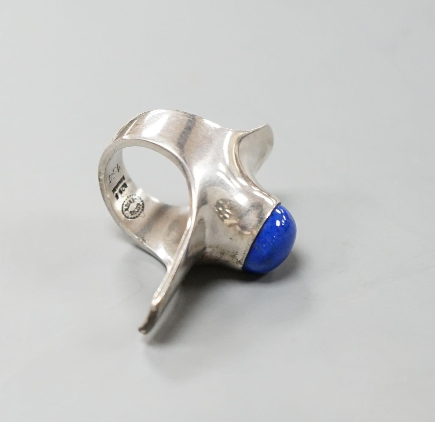 A Georg Jensen sterling and lapis lazuli set upfinger ring, no. 154, size K/L. - Image 4 of 4