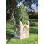 A pair of reconstituted stone garden planters, with lions mask decoration, height 74cm width 48cm