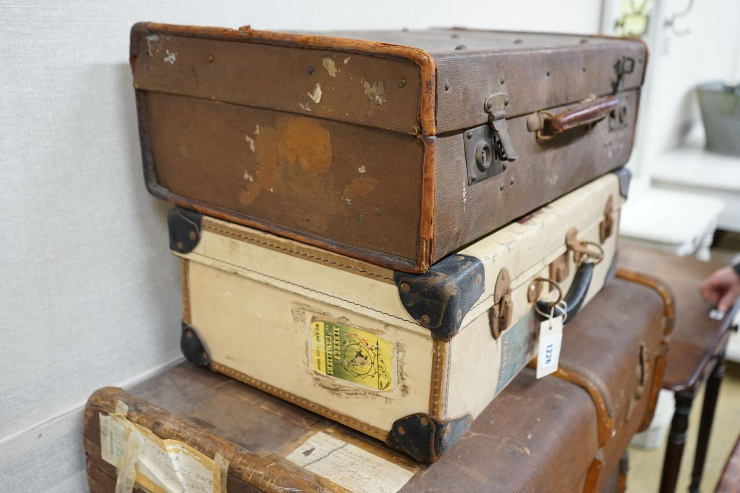 A collection of five vintage suitcases, largest width 83cm - Image 2 of 4