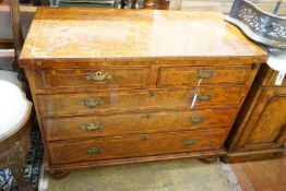 A reproduction George I style burr walnut bachelor's chest, width 96cm, depth 48cm, height 74cm