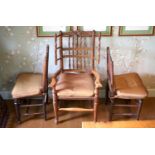 A harlequin set of twelve 19th century Derbyshire spindle back dining chairs, including two carvers,
