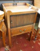 A George III mahogany tray top commode with tambour compartment, width 50cm, depth 46cm, height