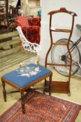 A late Victorian mahogany dressing stool and a modern dumb valet